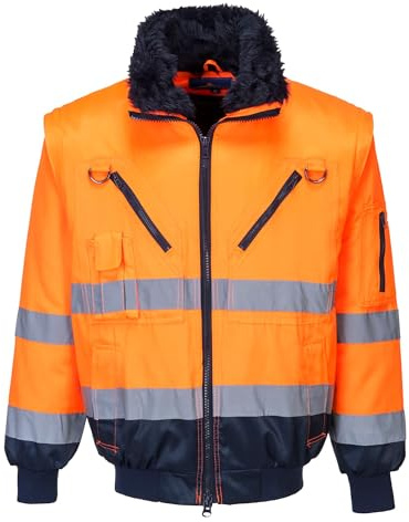 Portwest PJ50 Hi-Vis 3-i-1 Pilotjacka Med Dragkedja Hög Synlighet Vattentät | Orange/Marinblå, 3XL, EN ISO 20471 Klass 3, EN 342, Flera Fickor, Rymlig Passform, Lång Ärm, Robust Polyester/Bomullstyg