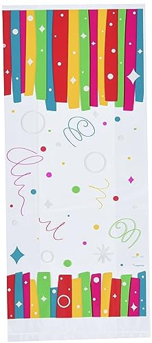 Rainbow Ribbons Birthday Cellophane Bags (12cm x 27cm) Pack of 20 - Vibrant Multicolor Gift Bags for Party Favors & Celebrations
