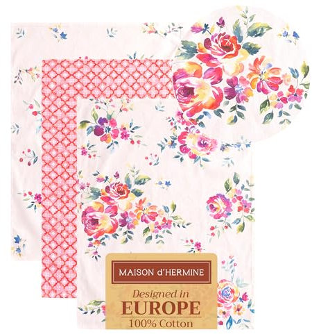 Maison d' Hermine Rose Garden 100% Baumwolle Set von 3 Multi-Purpose Küchenhandtuch | Bar Handtücher | Frühling/Sommer (50 cm X 70 cm)