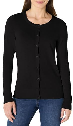 Amazon Essentials Women's Lightweight Crewneck Cardigan Sweater (Available in Plus Size), Black, Large