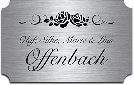 Edelstahl Türschild mit Gravur | Namensschilder Briefkastenschild selbstklebend oder blanko 12x8 cm mehr als 80 Motive Klingelschild Türschilder für die Haustür mit Namen selbst gestalten
