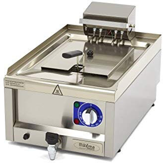 Maxima Friteuse gastro de classe commerciale - électrique - 1 x huile de 10 l - 400 x 600 mm de profondeur - avec zone froide et robinet de vidange - 6000 W