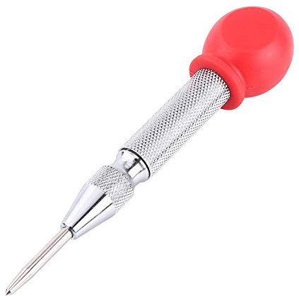 Punzón de orificio central automático, punzón de centro automático con tapa protectora de punta HSS de impacto ajustable y cuerpo de acero endurecido, 1 paquete(Color plata)