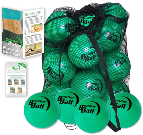 Bender Ball Official Club Kit (Set of 25, Green), Original Soft 9 Inch Pilates Ball, Small Exercise Ball for Barre, Yoga, Stability, Abs, Core, Physical Therapy + Mesh Bag, Instructions and Videos