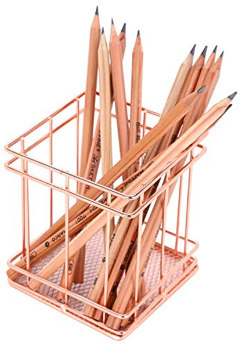 Pencil Holder for Desk Rose Gold Pencil Holder Organiser Metal Iron Pen Holder Stationery Organizer Decorative Desktop Storage Holder Makeup Brush Holder Chopsticks Spoon Holder for Home Office School