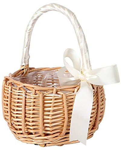 Cestino per Fiori in Vimini, Cestini da Matrimonio in Rattan, Cestino Vimini con Manico Piccolo Matrimonio, Cestino Vimini Intrecciato con Nastro, per la Decorazione della Tavola di Nozze Feste