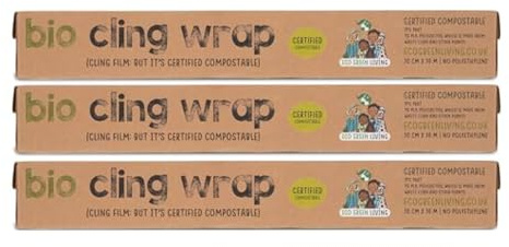 Eco Green Living Biodegradable Cling Film, Plastic Free & Compostable Heavy Duty Food Wrap, 30cm x 30m Roll - Trio Pack (3 Rolls)