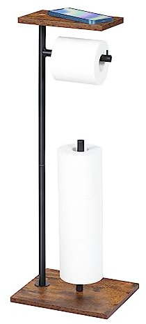 Toilet Roll Holder Free Standing Toilet Paper Holder with Top Shelf for Storage Rolls/Phone/Magazine, Tissue Dispenser Organizer Holder for Bathroom