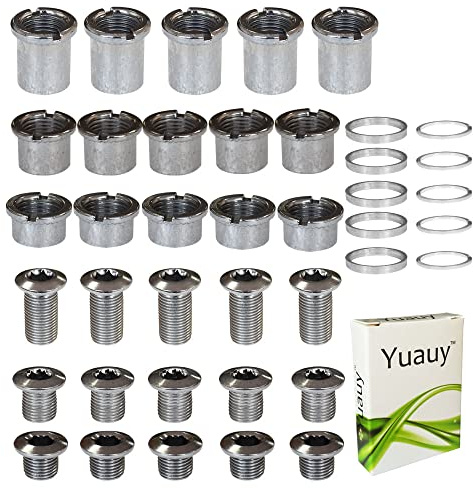 Yuauy 5 pezzi per ogni singola o doppia/tripla corona bulloni viti disco guanciale ruota catena + 10 rondelle adatte per bici da strada, mountain bike MTB (25 pezzi)