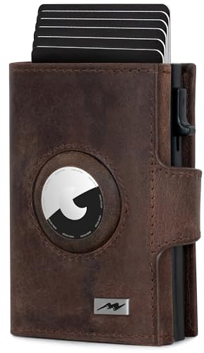 Marc Peter® Chicago Leder Push Air Slim Wallet - Airtag Geldbörse mit Münzfach - RFID Schutz kleines Mini Portmonee Leder Vintage Braun XL MÜNZFACH