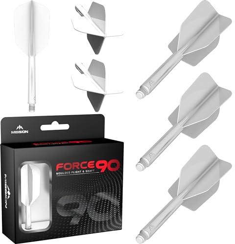 Mission Darts Force 90 | Sistema Integrado de Vuelo y Eje de Dardos Moldeado de Precisión, Paquete de 3 Vuelos y Vainas de Dardos Profesionales Combinados 2 en 1 Altamente Duraderos | Fino (Blanco