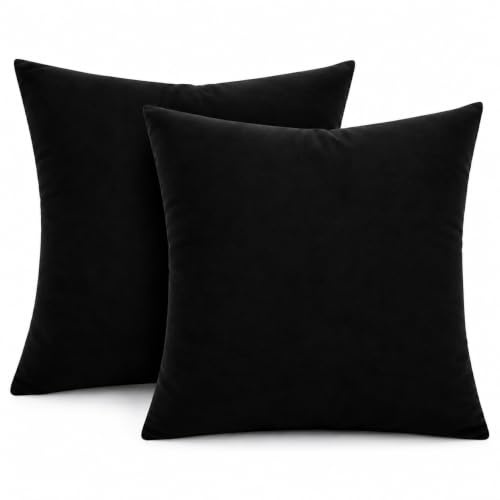 Aspire Homeware Velvet Cushion Covers 45 x 45 cm, Pack of 2, Black, Soft Decorative Square Cushions with Hidden Zip for Sofa, Bedroom & Living Room
