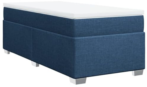 vidaXL Boxspringbett mit Matratze, Bett mit Bettfüße Matratzenauflage, Einzelbett für Schlafzimmer, Polsterbett Bettgestell Lattenrost, Blau 100x200cm Stoff