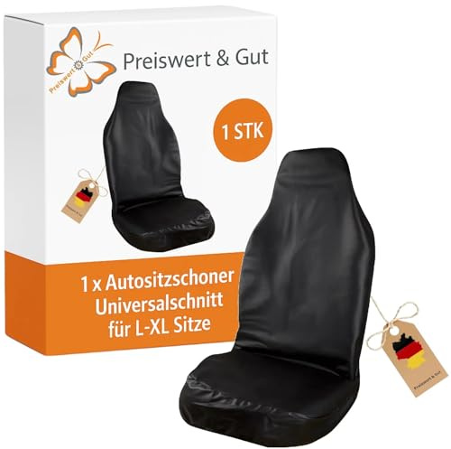 Preiswert&Gut 1x Autositzbezug Premium Wasserdicht L200cm - Autositzauflage mit Umkettlung - Schonbezug hochwertiges Kunstleder Ölbeständig, Werkstattschoner Befestigung Gummizug Geschenke für Männer