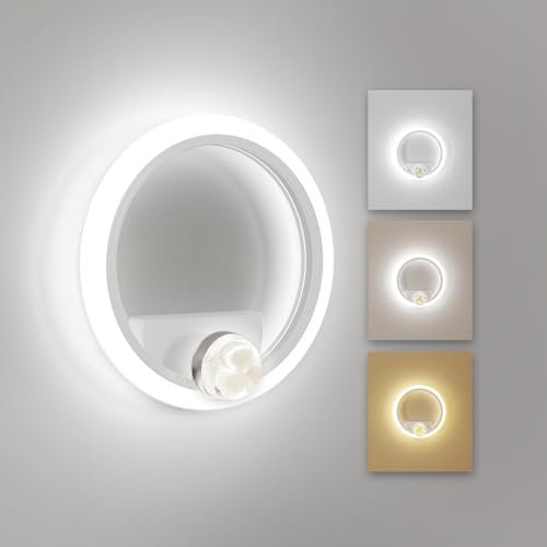 Wandleuchte Innen LED, 12W Runde Acryl LED-Wandlampe mit 3 Farbtemperaturen(2700K-6500K), Moderne Wandlampen Weiß mit Muschel-Dekor, ideal für Wohnzimmer, Schlafzimmer, Treppen und Flur