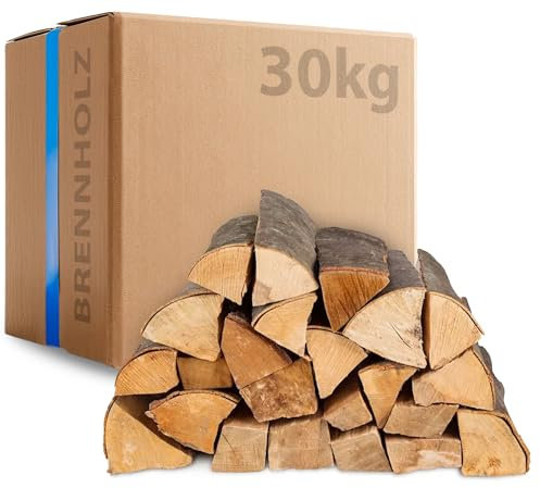 30kg Kaminholz Buche Brennholz - Kammergetrocknetes Feuerholz 30cm Scheite für Kamin, Ofen & Feuerschale - 100% Naturholz, Umweltfreundlich, Raucharm, Ideal für Grill, Lagerfeuer, Smoker & Dekoration