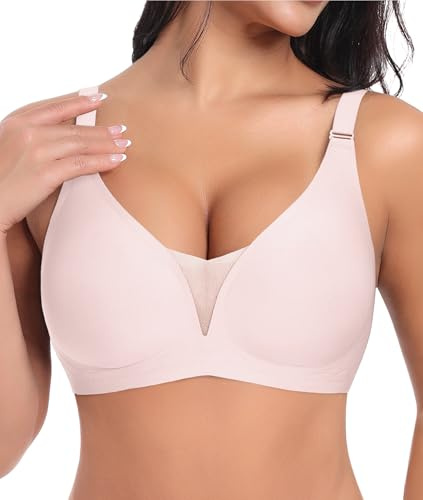 Ganado Reggiseno Senza Ferretto Pizzo Donna Reggiseni Senza Cuciture Reggiseno Imbottito Comodo Push Up, S, Rosa