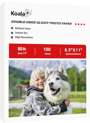 Koala Thick Photo Paper Double-sided Glossy Heavyweight Paper 8.5X11 Inches 80LB 100 Sheets 300GSM Cardstock Compatible with Inkjet Printer