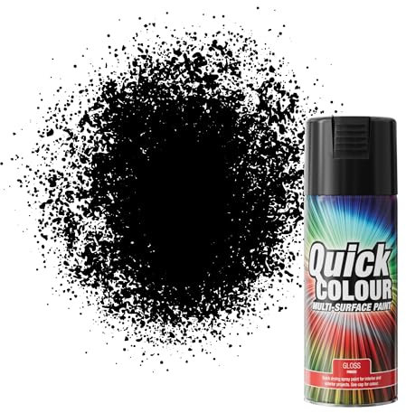Quick Colour Black Gloss Spray Paint 400ml Aerosol for Wood, Plastic, Metal, Brick, Concrete and Vinyl