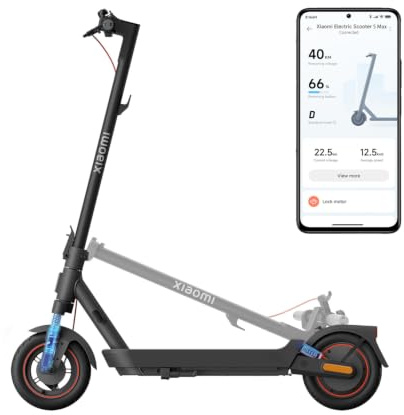 Xiaomi Electric Scooter 5 Max, Double Suspension Avancée, 60km Autonomie | Hydraulique-Ressort Avant & Double Ressort Arrière, Pneus 10 Tubeless, Moteur 1000W Max, Pente 22%
