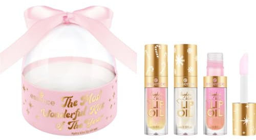 essence Set Hydra Kiss LIP OIL The Most Wonderful Kiss of the Year, idratante, con oli, lucida, brillante (12ml)