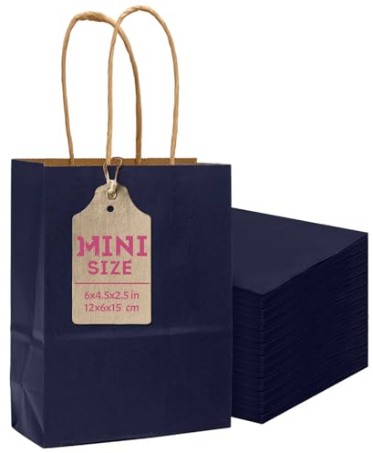 Gcardist 24 pezzi di sacchetti regalo mini blu navy con manici 15x11x6cm Piccole buste di carta kraft per feste (12x6x15cm, taglia mini)