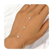 AstraGlam Gold Bracelets for Women, 18K Gold Four Leaf Clover Plated Ring Bracelet Hand Chain Dainty Daisy Cubic Zirconia Stackable Link Chain Hypoallergenic Body Jewelry Cute Trendy Gifts