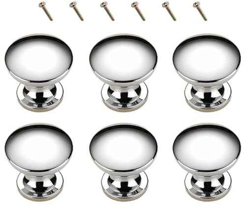 ShiningUU Cupboard Door Knobs 6 Pack Stainless Steel Cabinet Knobs with Screws | 22 mm Chrome Finish Cabinet Handles for Wardrobe, Cupboard, Kitchen & Bathroom Furniture, Durable Drawer Pulls