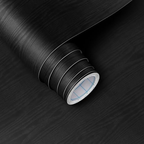 Vinjiasin Black Wallpaper Wood Grain Contact Paper Peel and Stick Wall Paper Waterproof Self Adhesive Thickened Vinyl Wrap for Countertops Cabinets Desk Decorative Film Easy to Clean 15.7 x 118