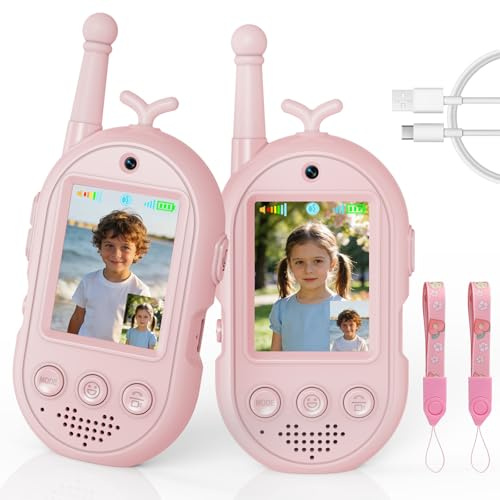 Vídeo Walkie Talkies para Niños, Walkie Talkies Recargables con Videollamada, Largo Alcance 400m, Juguetes Cumpleaños para Niños y Niñas de 3 a 12 Años(Set de 2)