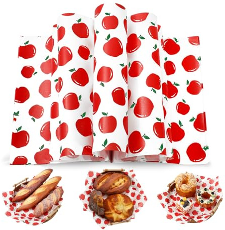 Whaline 100 Pcs Apples Wax Paper Deli Paper Sandwich Wrap Tissue Waterproof Oil-Proof Picnic Liner for Back to School Party Home Kitchen Food Supplies, 9.8 x 8.3 Inch