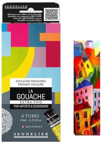 Sennelier gouache extra-fine 6 tubi 10 ml, set colori primari e 1 carta