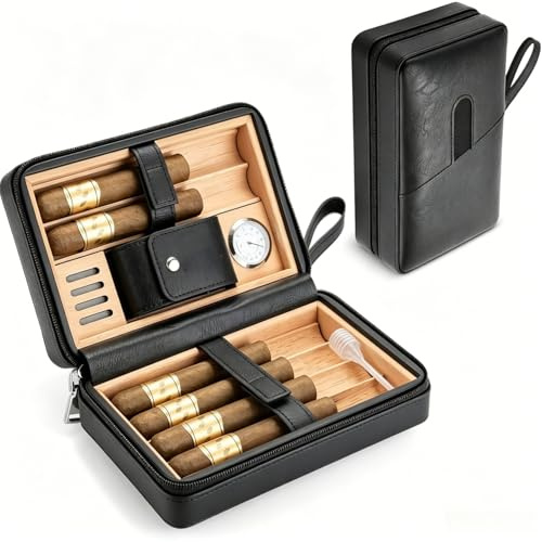 Racocou Solid cederträ cigarhumidorer för 20-35 cigarrer med avtagbar bricka, hygrometer, avtagbar fuktare, droppledning och kortficka,Brown