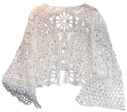 Boléro pour Femme, Gilet Long Fleuri Au Crochet pour Femme, Manches Longues, À Nouer sur Le Devant, Boléro en Dentelle, Veste D'Été Élégante, Style Bohème Ajouré, Idéal pour Les Vacances