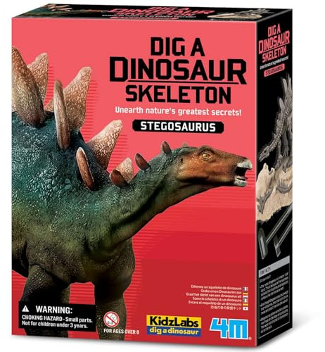 4M KidzLabs Scava e Crea Scheletro Dinosauro - Stegosauro Gioco Educativo per Bambini Scopri e Ricostruisci Fossili Preistorici Set Paleontologia