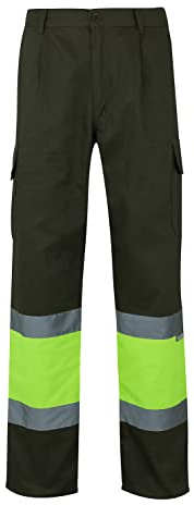 VELILLA 157, Pantalón Bicolor Multibolsillos Alta Visibilidad, Color Verde Caza y Amarillo Flúor, Talla L