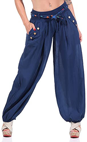 Malito - Damen Haremshose - Leichte Stoffhose aus Baumwolle - Bequeme Hippie Sommerhose für warme Tage - Aladinhose/Pumphose 3417 (Dunkelblau)