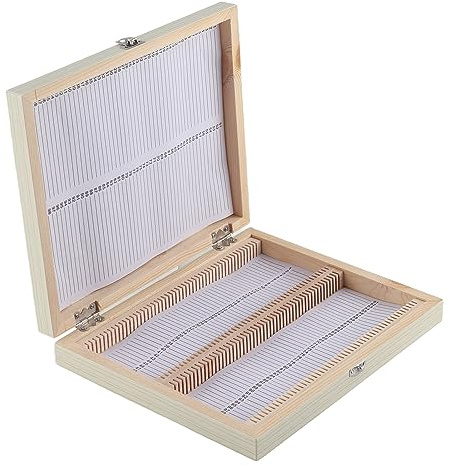 Porte-Objets en Bois Boîte de Rangement Biologie Porte-Objets Microscope Scientifique Porte-Objets Contient 100 Diapositives