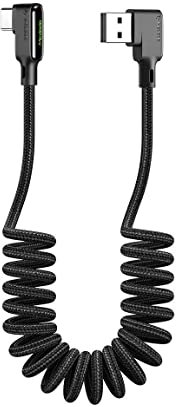 Mcdodo Night Elf Cable Espiral con LED Ángulo de 90 grados, Cable USB-C elástico enrollado tipo C, Cable de carga de coche retráctil QC 4.0 para Galaxy S10, S9, Huawei P20, P30, extensible hasta 1,8 m