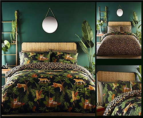 ® Duvet Set Jungle Palm Leaf Fern Tiger Cheetah Leopard Bedding Covers (King)