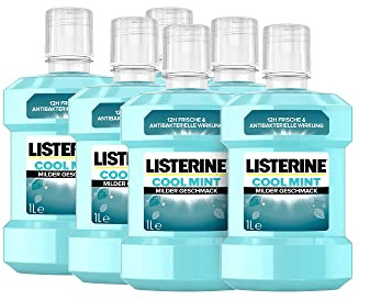 LISTERINE Cool Mint milder Geschmack (1000 ml), antibakterielle Mundspülung ohne Alkohol mit ätherischen Ölen, für ein langanhaltendes Frischegefühl (6 x 1000ml)