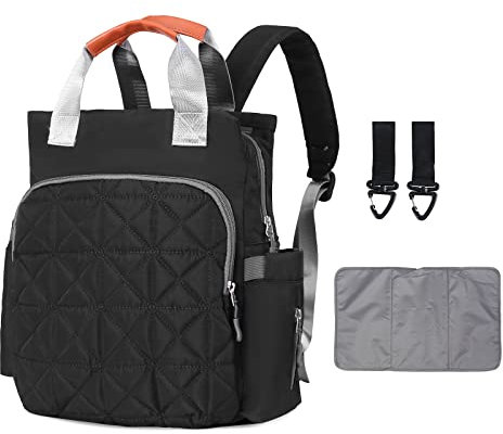 SONARIN Multifunktional Baby Wickelrucksack Wickeltasche,Großer Kapazität Wasserdicht Leicht Babytasche Wickeltasche Rucksack mit Wickelunterlage und Kinderwagen Haken für Mama und Papa(Schwarz)