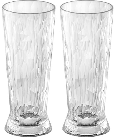 Koziol Superglas Club No. 10, 2 unidades, 300 ml, vaso de cerveza de plástico cristalino, lujoso, irrompible, reutilizable, Ideales para fiesta, camping, set de 2