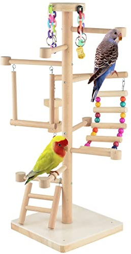 GUANLANT Wood Bird Playground Tabletop Parrots Playgyms Conures Play Stands Perches Prakeets Chewing Climbing Toy Playpen Platform Ladder Swing Activity Center for Cockatiels Budgies Lovebirds