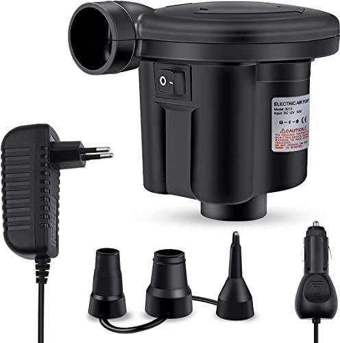 Elektrische Luftpumpe Pumpe mit 3 Luftdüse 2 in 1 Aufblasen und Entleeren Elektropumpe Power Pump für Aufblasbare Luftmatratze Matratze Kissen Bett Boot Schwimmring