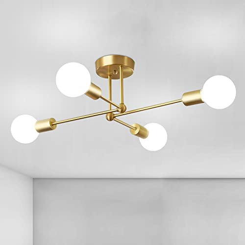 CIBITA Lampadario Industriale, Plafoniera Sputnik Vintage, Lampada da Soffitto Forma DIY in Ferro Dorato per Camera da Letto, Soggiorno, Cucina, E27, Diametro 72 cm (Senza Lampadina)