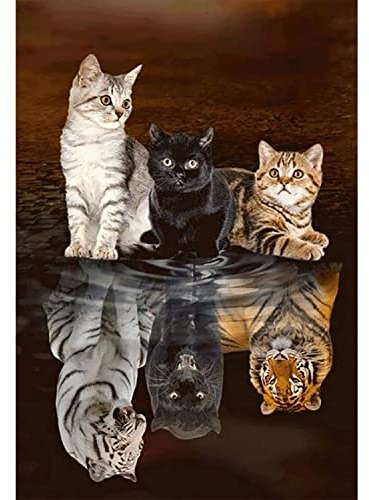 Diamond Painting Gatti Riflessi di Tigre, 5D Diamond Painting Kit Completo, Diamond Painting Adulti per La Decorazione Della Parete Di Casa 30x40cm