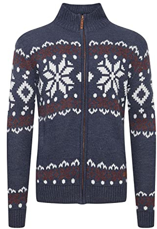 !Solid SDNoran Men's Cardigan Chunky Knit with Stand-Up Collar and Zip Norwegian Pattern, Ins Bl Mel (7989915), XL
