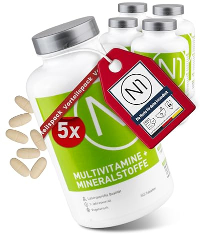 N1 Multivitamin Tabletten hochdosiert - Alle Vitamine + Mineralien - 5x365 Tabl. Jahresvorrat - vegetarisch - Nahrungsergänzungsmittel