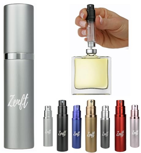 Premium Parfum Zerstäuber für Unterwegs - nachfüllbarer Reiseduftstoff, mini parfum, Zerstäuber Sprühflasche, Perfume travel bottle, Parfüm Abfüller, Parfümzerstäuber nachfüllbar, atomiser silber